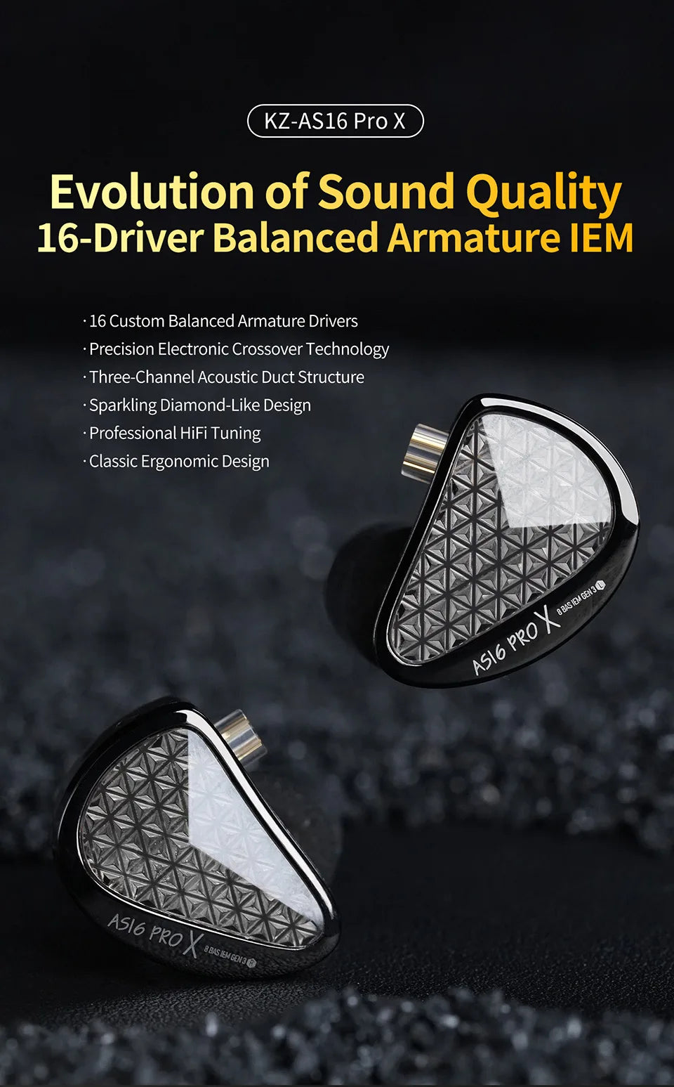 KZ AS16 PRO X in Ear Earphone 8 Balanced Armature Headset Three-Channel Acoustic Duct Structure HiFi Headphones ZSX ZAR ZS10PROX