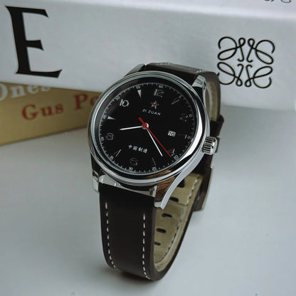 New 1963 Men's Pilot Watch 41mm Retro Gold Classic Sweep Second Stainless Steel Leather Strap Sport Fashion Men's Watch