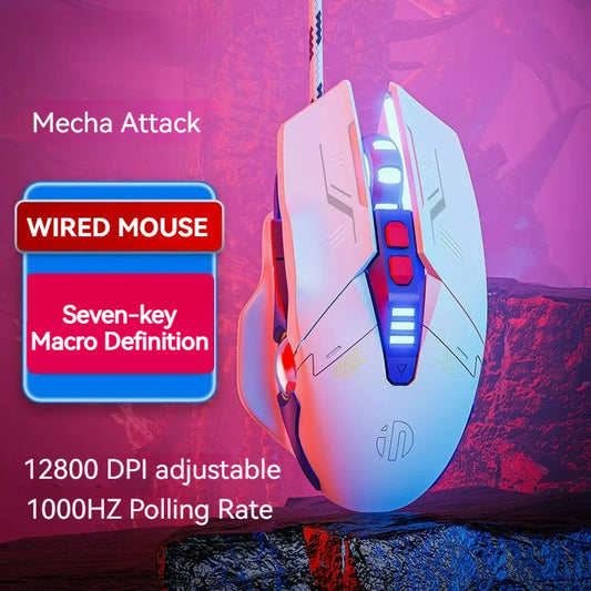 Inphic W9P Wired Mouse Mecha Style 12800DPI Adjustment RGB Lighting Effect Macro Programming E-sports Office Usb Mouse