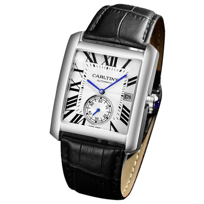 Montre automatique de luxe pour homme – Montre-bracelet mécanique, modèle élégant de grande marque, boîtier carré en acier inoxydable, étanche – CARLTINY