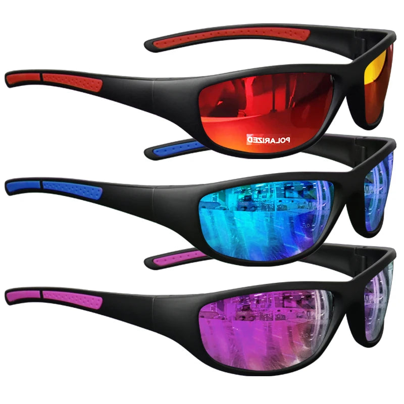 Fashion Polarized Wrap-Around Sports Sunglasses - Luxury Design Soft Temples,Purple/Blue/Red Lenses for Fishing,Hiking,Travel