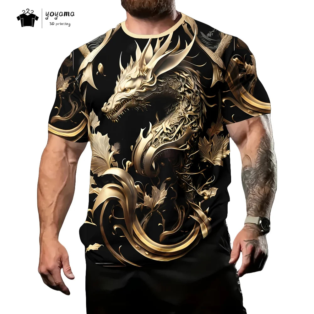 Men's t-shirts Dragon Pattern Short Sleeve Tee Fashion Street O-Neck Top Trend Animal 3D Printing Loose Versatile Men's Clothing