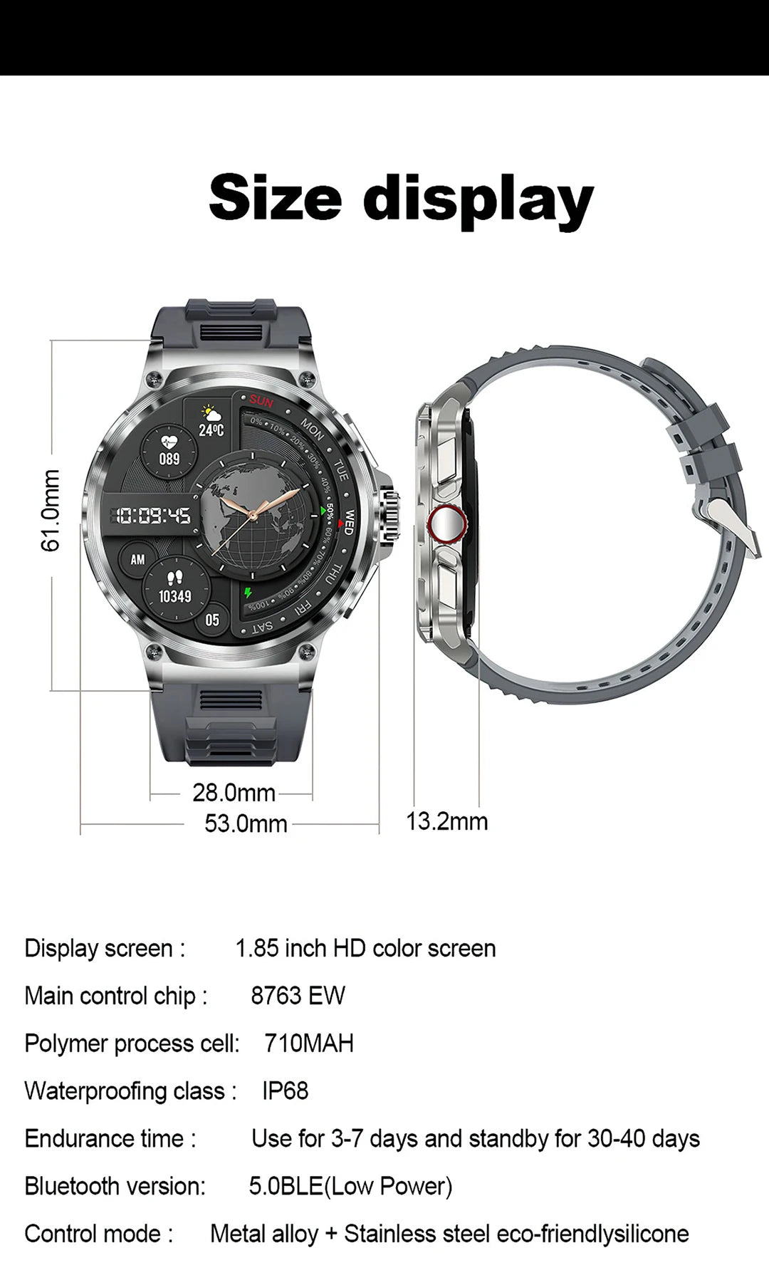 COLMI V69 1.85 Inch HD Bluetooth Call Smart Watch Men Sports Fitness Tracker Heart Monitor 710mAh Smartwatch For XIAOMI Android