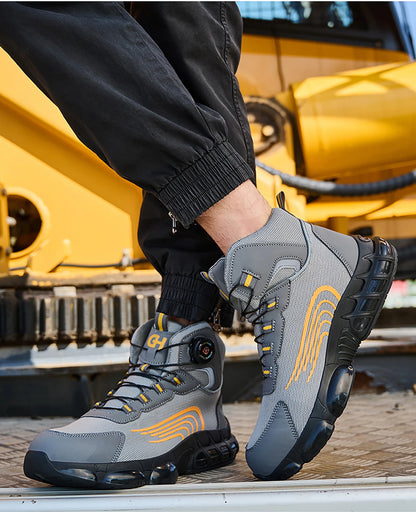Bottes de sécurité de travail montantes pour hommes, chaussures de protection indestructibles à bout en acier, bouton rotatif, chaussures de travail de sécurité