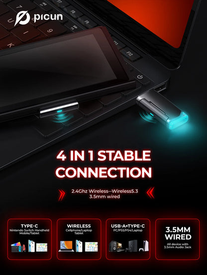 Picun G2 kabelloses Gaming-Headset Bluetooth 5.3 – 7.1-Surround-Sound, ENC-Mikrofon, 100H Akku, Low-Latency-Kopfhörer für PC, PS5, PS4, Switch & Mobile