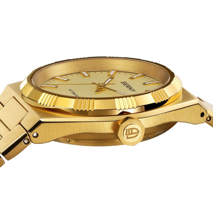 Montre automatique pour homme BERNY, dorée, verre saphir, aiguilles luminescentes, 100 % originale, équipée d'un mouvement PT5000, revêtement antireflet, modèle de luxe avec lunette interchangeable, étanche 5 ATM.