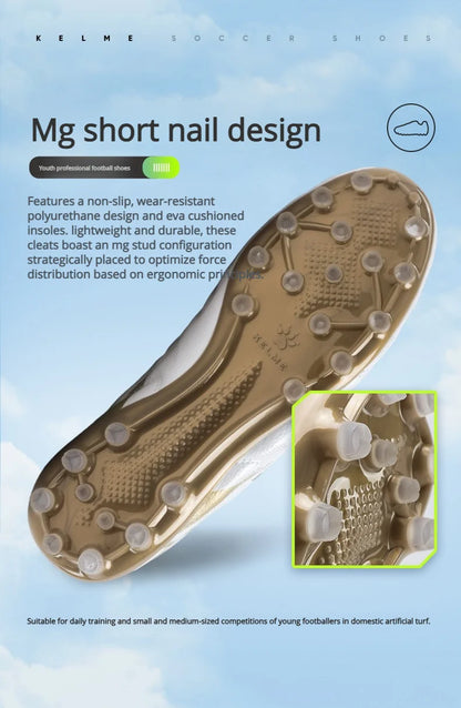 Kelme Men's MG Football Shoes Youth Short Nail Football Shoes Professional Competition Training Shoes Girls' Football Boots