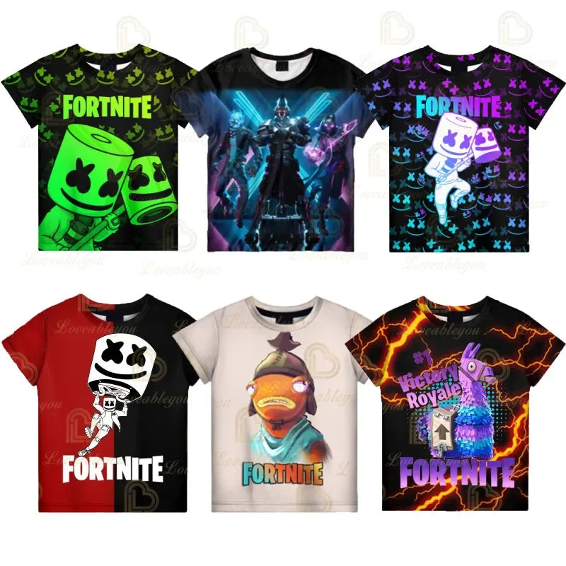 Battle Royale T-Shirt, Fortnite T-Shirt, Victory, Cartoon-Oberteile, Teenager-Kleidung, Kinder, Helden, Spiel, Festung, Nacht, 3D, Jungen, Mädchen, T-Shirt