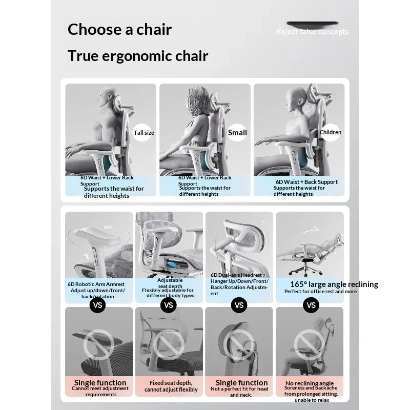 Ergonomisk kontorstol i mesh med justerbar lændestøtte, drejefunktion, tilbagelænende ryglæn, nakkestøtte og hjul – kontorstol til hjemmekontor og gaming-stol