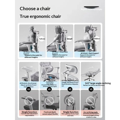 Ergonomisk kontorstol i mesh med justerbar lændestøtte, drejefunktion, tilbagelænende ryglæn, nakkestøtte og hjul – kontorstol til hjemmekontor og gaming-stol