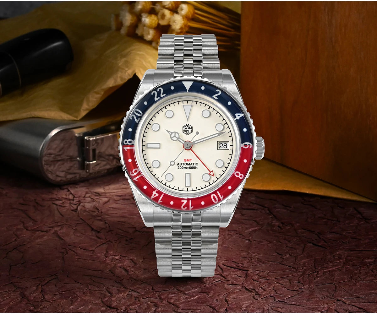 San Martin NH34 40mm GMT Luxury Sports Style Full Luminous Bidirectional Sapphire Bezel Automatic Mechanical Watch 20 Bar SN0005