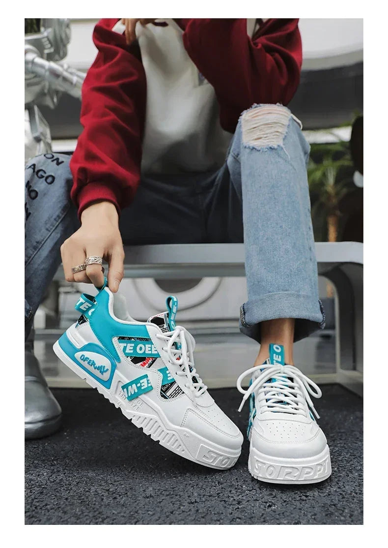 Scarpe da skateboard da uomo, sneakers estive, in pelle, casual, alla moda, per attività all'aperto, corsa, sport, escursionismo, tennis, con zeppa, di marca, di lusso