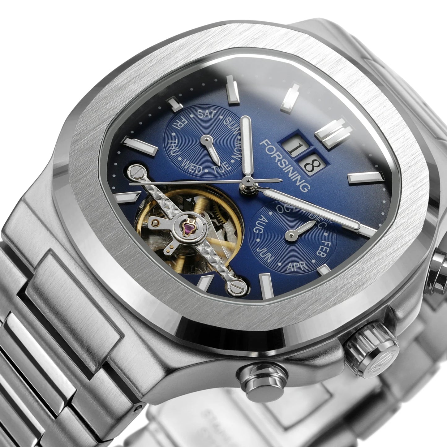 Forsining 481 Man New Tourbillon  Brands Watch Week Date Automatic Movement Mechanical Watches Stainless Steel Waterproof Clock