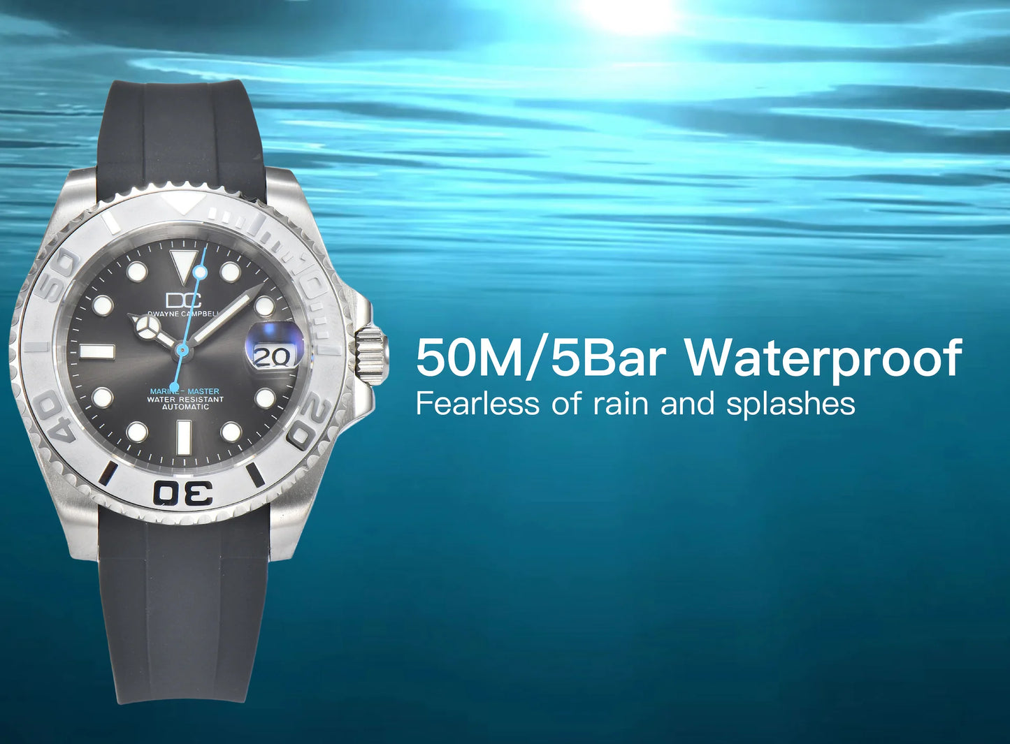 DWAYNE CAMPBELL NH35 Men's Mechanical Watch Waterproof Rubber Band Luminous Sapphire Glass Sport Watch