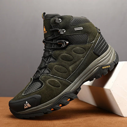 HIKEUP Scarponi da trekking da uomo alti, scarpe invernali da outdoor, con lacci, antiscivolo, sportive, casual, da trekking, in pelle scamosciata, calde