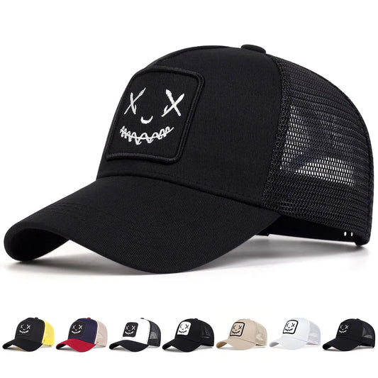 Men Women Smile Face Embroidery Baseball Caps Cotton Adjustable Snapback hats Hip Hop mesh Cap summer Outdoor Sun hat Dad Hats