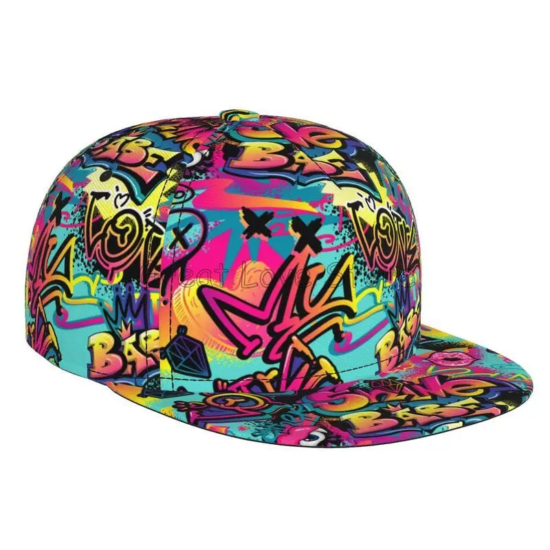 Colorful Graffiti Art Print Baseball Cap Adjustable Snapback Hat for Men Women Unisex Hip Hop Caps Flat Bill Brim Hats