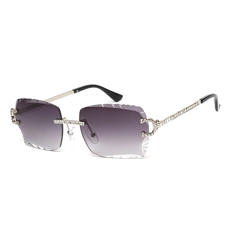 Fashion Rimless Square Sunglasses Vintage Diamond Brand Design Cut Lens Sun Glasses Men Women Metal Frame Luxury Eyewear