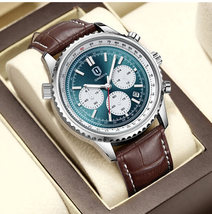 QINGXIYA Montre de luxe pour homme, à quartz, étanche, luminescente, avec date et chronographe, bracelet en cuir, montre-bracelet militaire et sportive pour homme, Reloj