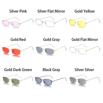 Small Rectangle Sunglasses Women Metal Square Vintage Sun Glasses Brand Designer Men Retro 90s Trendy Gradient Eyewear Shades