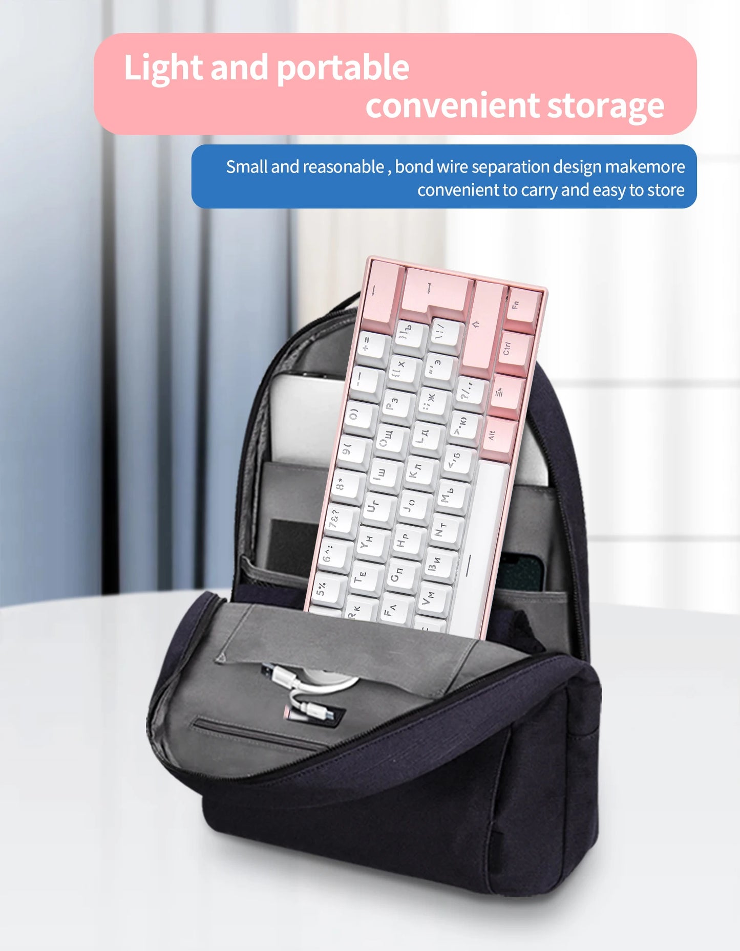 UYIQ YQ62 62 Keys Korean Russian Mechanical Keyboard 60% Mini Portable Color Backlit Wired Gaming Keyboard for Travel Office PC
