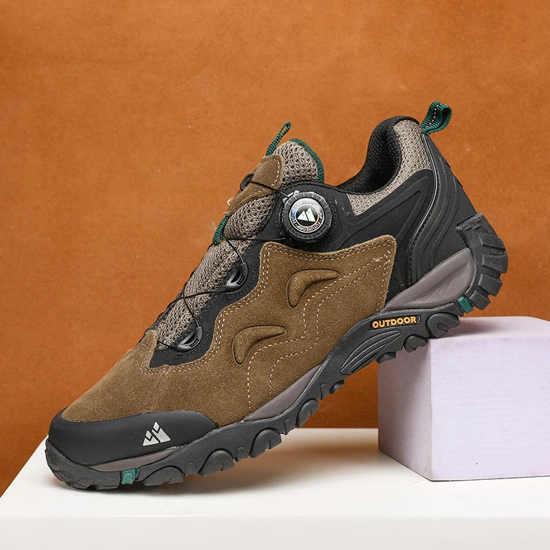 HIKEUP: Zapatos de piel para hombre, zapatillas de senderismo para actividades al aire libre, zapatillas de trekking para turismo, zapatillas de trail running para escalada y montaña, tensor