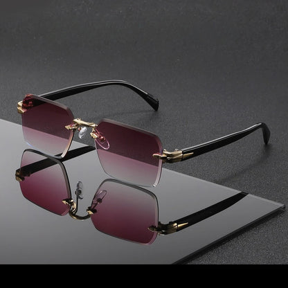 Metal Rimless Sunglasses Metal Hinges Men's Women's Beveled Edge Outdoor UV Protection Eyewear Brand Designer Stylish Glasses