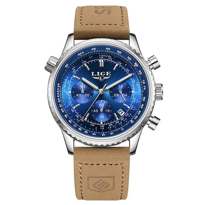 Montre de luxe pour homme LIGE – Chronographe avec date, en acier inoxydable, étanche, luminescente, style sportif et militaire, montre à quartz pour homme
