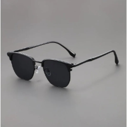 Handsome Half Frame Sunglasses Personalized Retro Rectangular Design Black Gray Eyeglass Lenses UV Resistant Sunglasses
