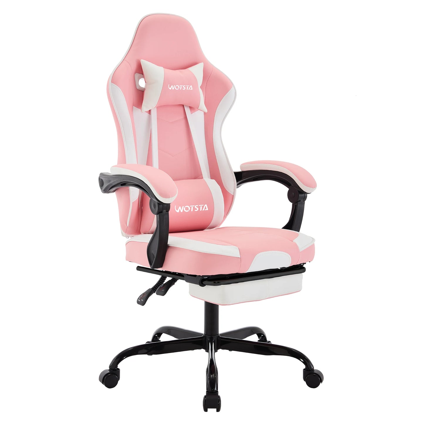 WOTSTA Gaming-Stuhl mit Fußstütze, ergonomischer Gamer-Stuhl mit Lendenkissen, Kopfstütze und höhenverstellbarem Computerstuhl