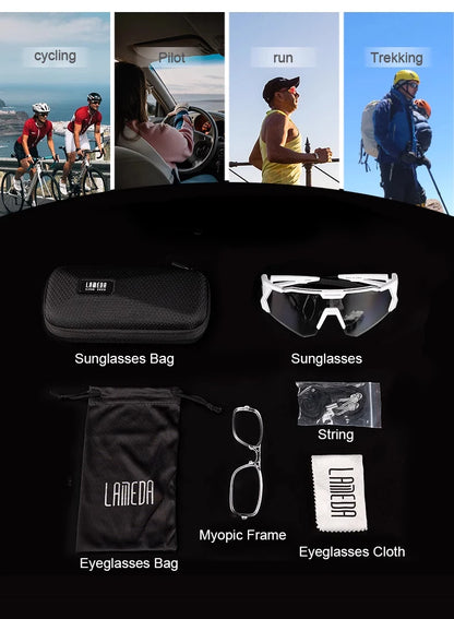 LAMEDA gepolariseerde fietsbril voor op de weg, UV400, mountainbike-zonnebril, fietsbril, sportbril, outdoor-zonnebril, heren, dames