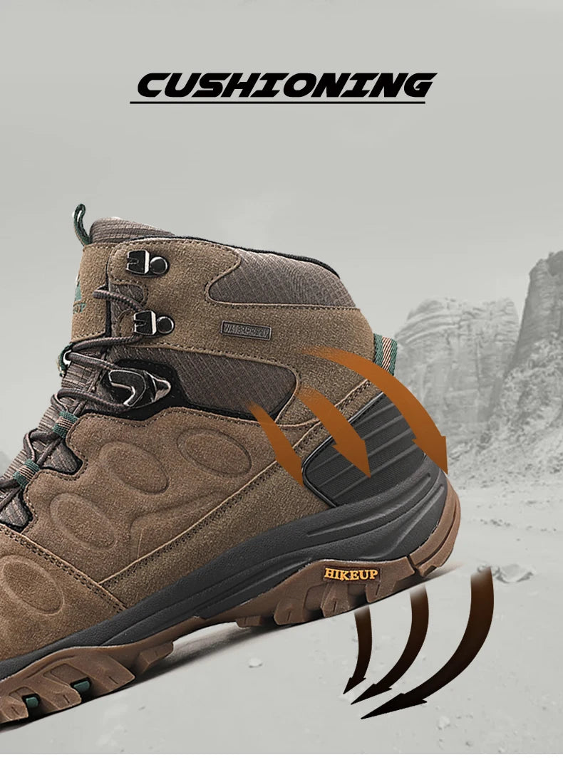 HIKEUP Scarponi da trekking da uomo alti, scarpe invernali da outdoor, con lacci, antiscivolo, sportive, casual, da trekking, in pelle scamosciata, calde