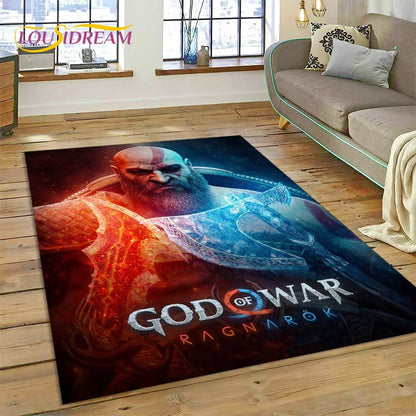 God of War Games Kratos Cartoon 3D Carpet Rug for Bedroom Living Room Home Sofa Decoration,Children Game Large Decor Floor Mat
