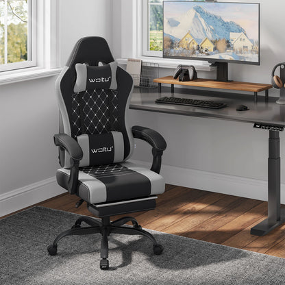 Fotel komputerowy obrotowy WOLTU z funkcją masażu, ergonomiczny fotel biurowy z poduszką i podnóżkiem, gamingowy fotel z regulacją wysokości