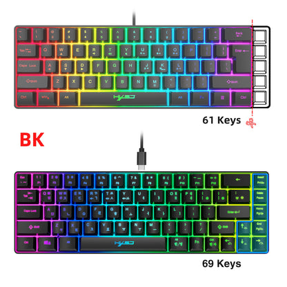 68 Keys Gaming Keyboard USB Wired Portable 20 RGB Backlight Korean Keyboard for Windows Laptops Computer