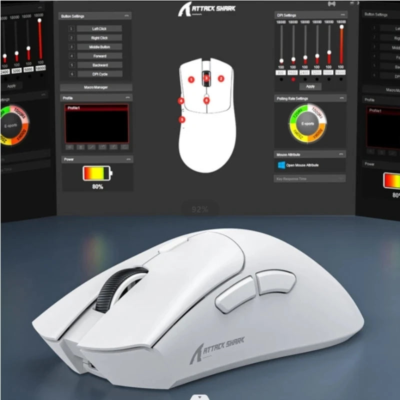 Mouse gaming wireless Attack Shark R1 leggero Bluetooth 2.4G PAW3311 18000DPI ergonomico con macro