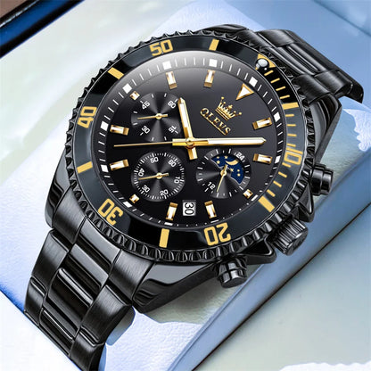Reloj OLEVS para hombre, marca de lujo, reloj militar de cuarzo dorado, resistente al agua, fecha luminosa, caja de acero inoxidable.