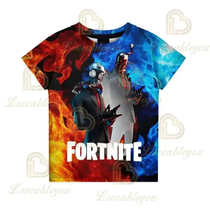 Fortnite-aiheinen uusi kesäinen lasten T-paita, 3D-painettu, pojille ja tytöille, katumuotia, aikuisten ja lasten vaatteet, hauska T-paita, pyöreäkauluksinen paita