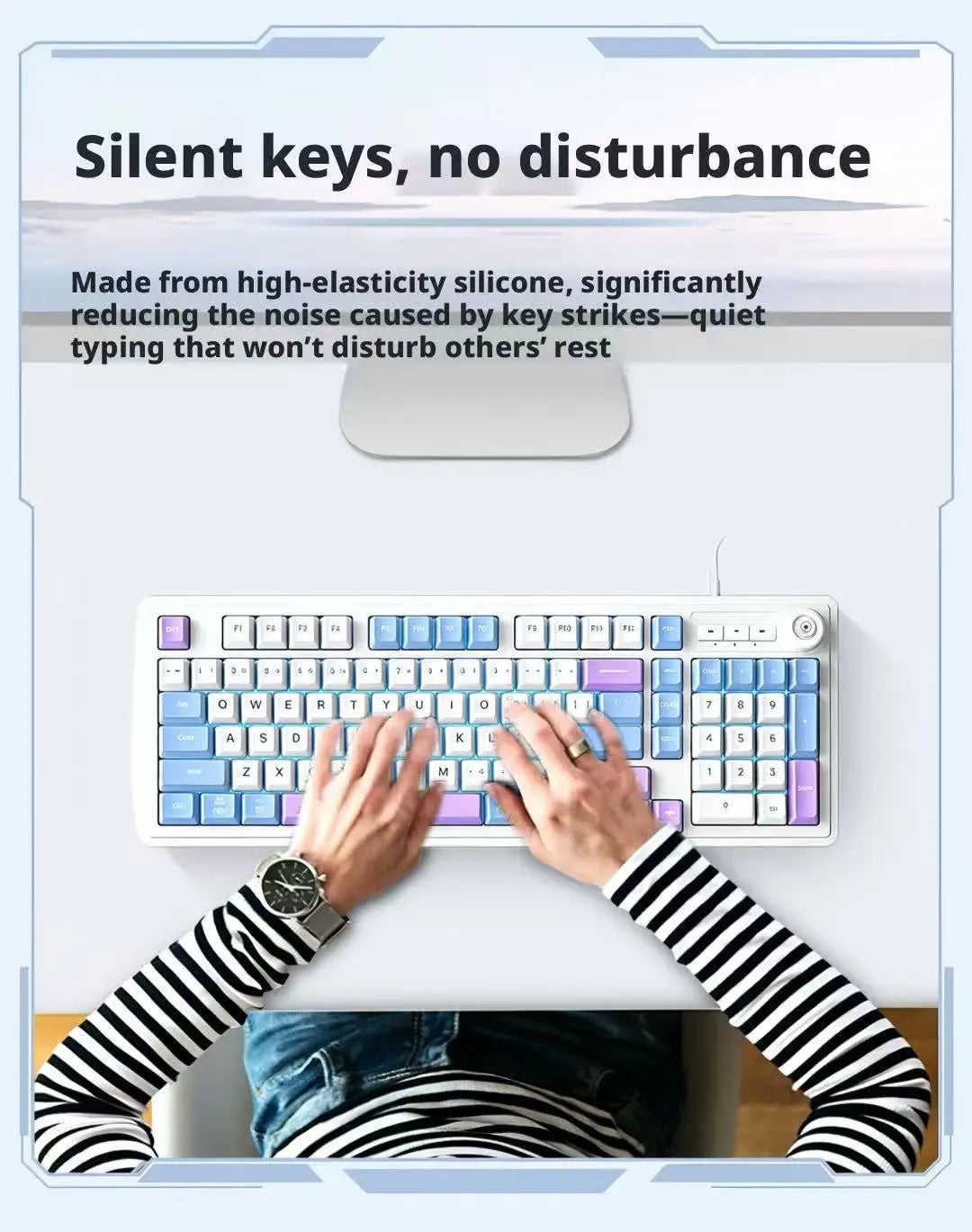 Wired Gaming Keyboard Mechanical Feel with Rotary Knob Three Color Mixed Backlit for PC Desktop Laptop Computer Accessories