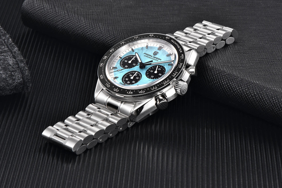 PAGANI DESIGN herenhorloge „New Moon“ – Luxe quartzhorloge, chronograaf, saffierglas met antireflectiebehandeling, keramische lunette, lichtgevende wijzers