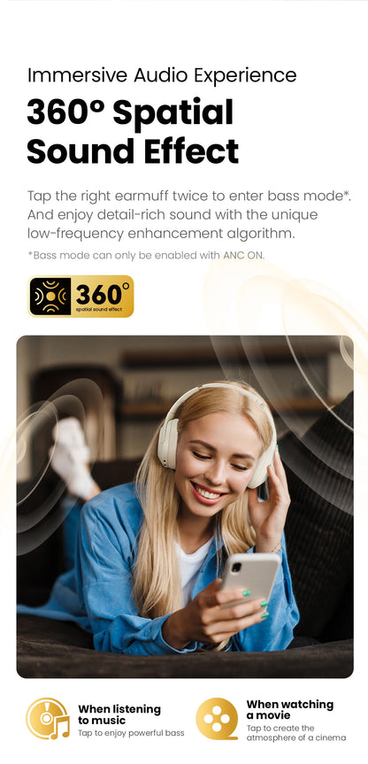 HAYLOU S30 Wireless Bluetooth 5.4 Headphones – 43dB Adaptive Noise Cancelling ANC Headset, 40mm Drivers, 80H Playtime, Hi-Res Audio Over-Ear Headphones