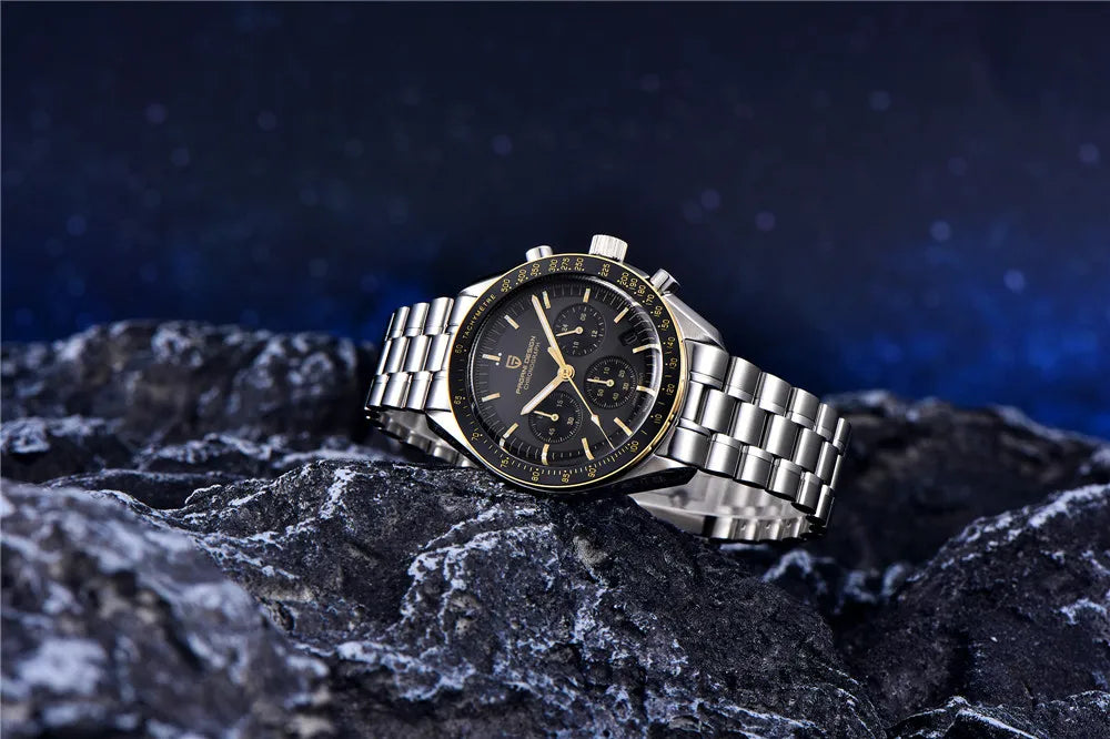 PAGANI DESIGN – Nouvelle montre à quartz de luxe pour homme, dotée d’un cadran à motif météorite, chronographe sportif, verre saphir avec traitement antireflet.
