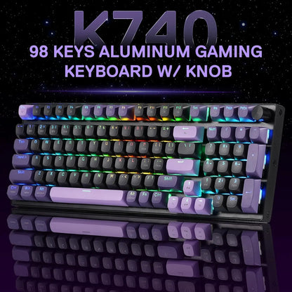 Redragon K740 PRO 98 Keys Wireless RGB Gaming Keyboard, 3-Mode PBT Mechanical Keyboard w/Solid Aluminum Base,