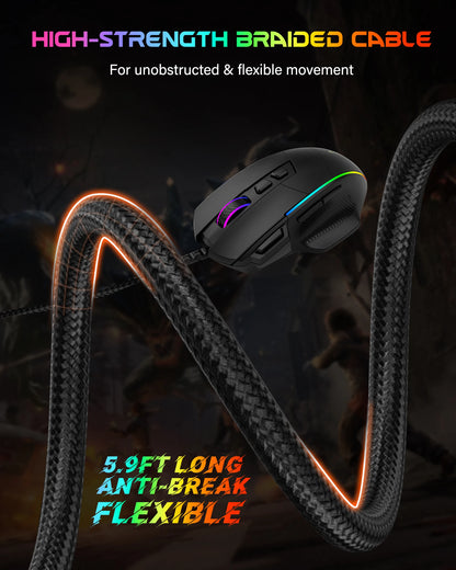 E-YOOSO X49 kabelgebundene Gaming-Maus, 12400 DPI einstellbar, RGB-beleuchtet, 8 programmierbare Tasten, ergonomische Gamer-Maus für PC und Laptop