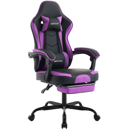 WOTSTA Gaming-Stuhl mit Fußstütze, ergonomischer Gamer-Stuhl mit Lendenkissen, Kopfstütze und höhenverstellbarem Computerstuhl