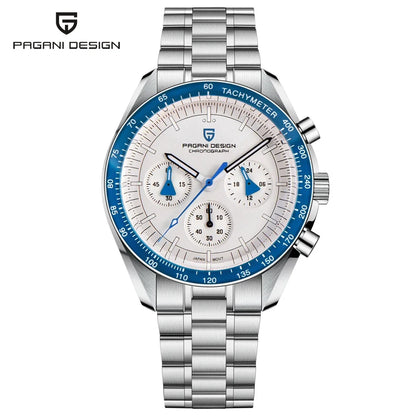 PAGANI DESIGN herenhorloge „New Moon“ – Luxe quartzhorloge, chronograaf, saffierglas met antireflectiebehandeling, keramische lunette, lichtgevende wijzers