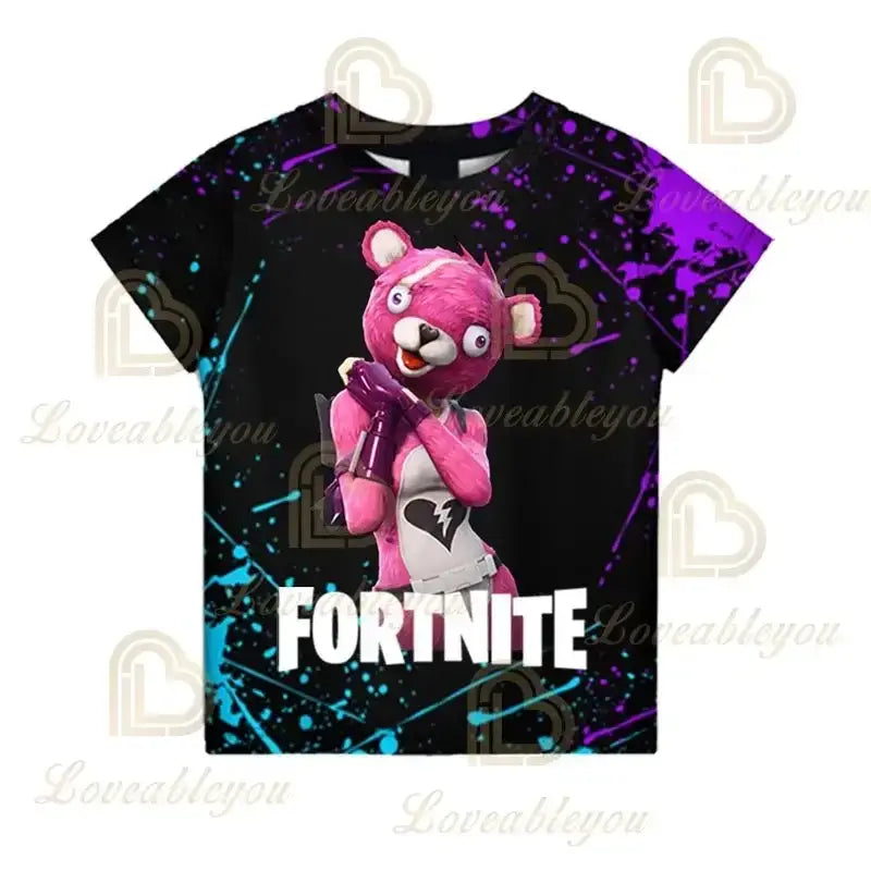 Fortnite-aiheinen uusi kesäinen lasten T-paita, 3D-painettu, pojille ja tytöille, katumuotia, aikuisten ja lasten vaatteet, hauska T-paita, pyöreäkauluksinen paita