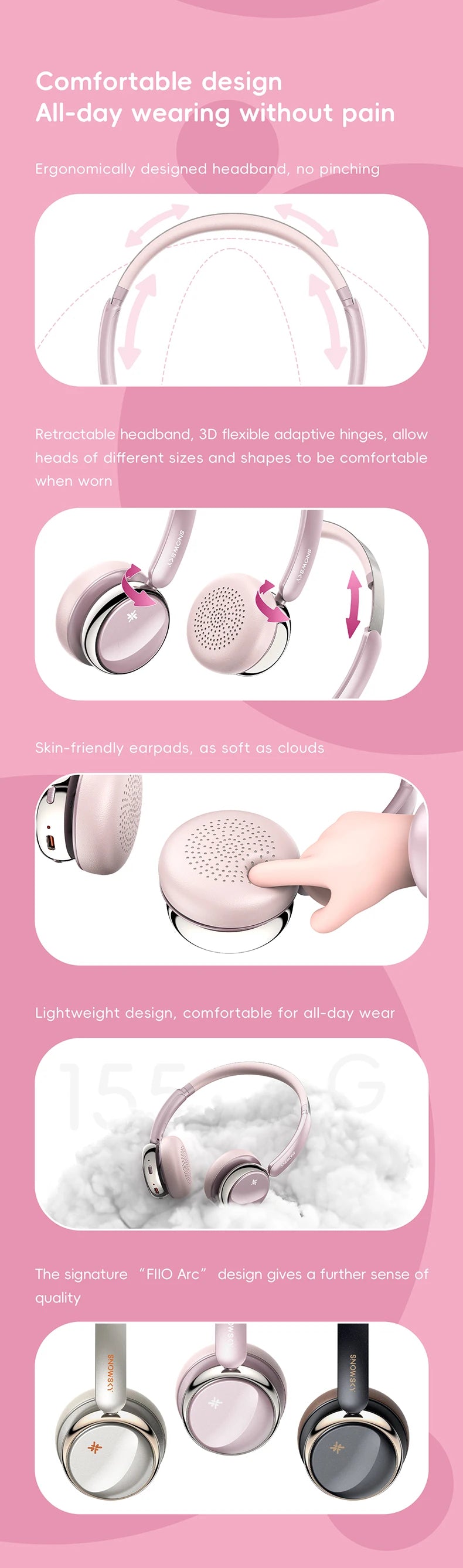 FiiO ANYTIME Bluetooth 5.4 Wireless Headphone Noise Cancelling Bluetooth Earphones Hi-Res Wireless Over-Ear Headphones with mic