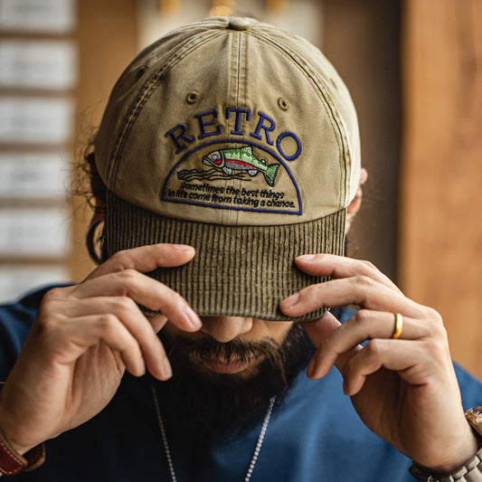 Maden Vintage Corduroy Baseball Cap Khaki Curved Brim Unisex Hat Embroidered Daily Versatile Peaked for OOTD Style
