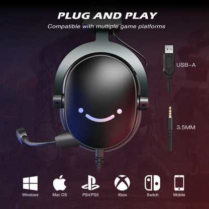 FIFINE Headset, 3.5 mm jack & USB Headphone with 7.1 Surround Sound/volume control/Mute switch for PC/MAC/PS4/PS5 Mixer-H9